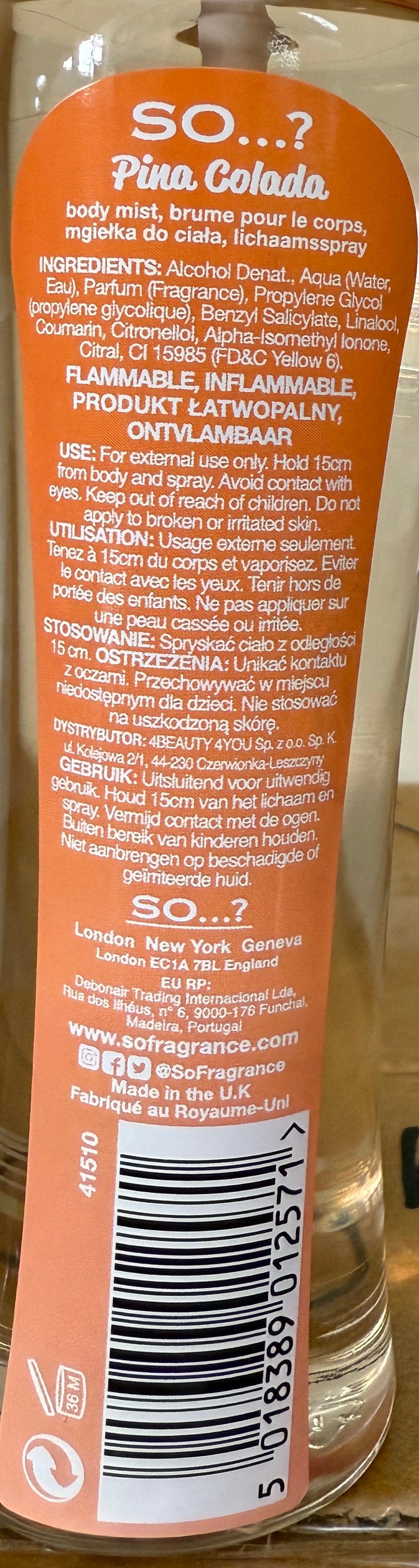 SO...? Body Mist PINA COLADA 100ml