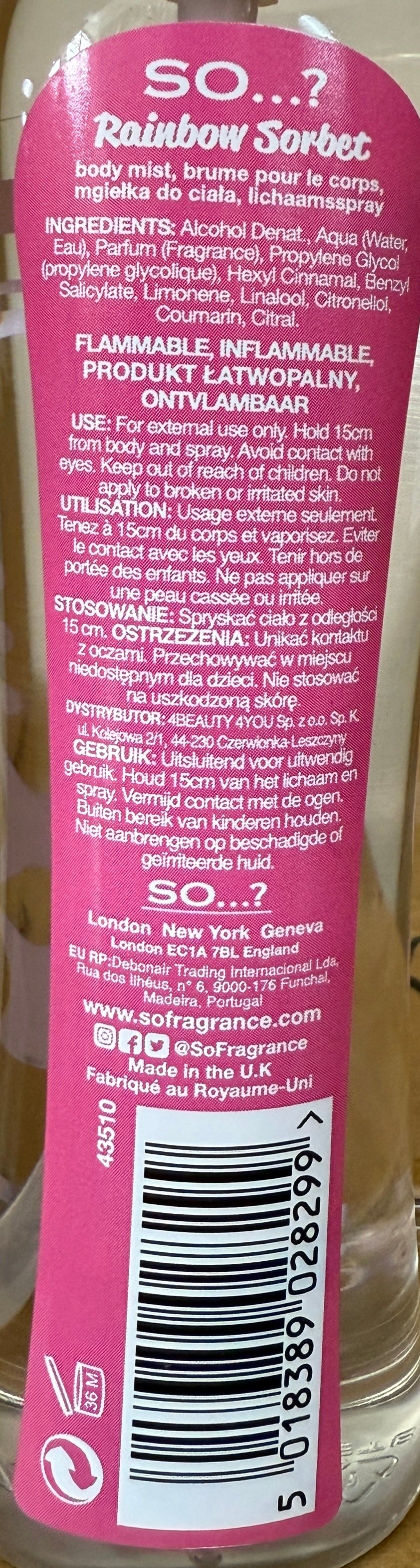 SO...? Body Mist RAINBOW SORBET 100ml